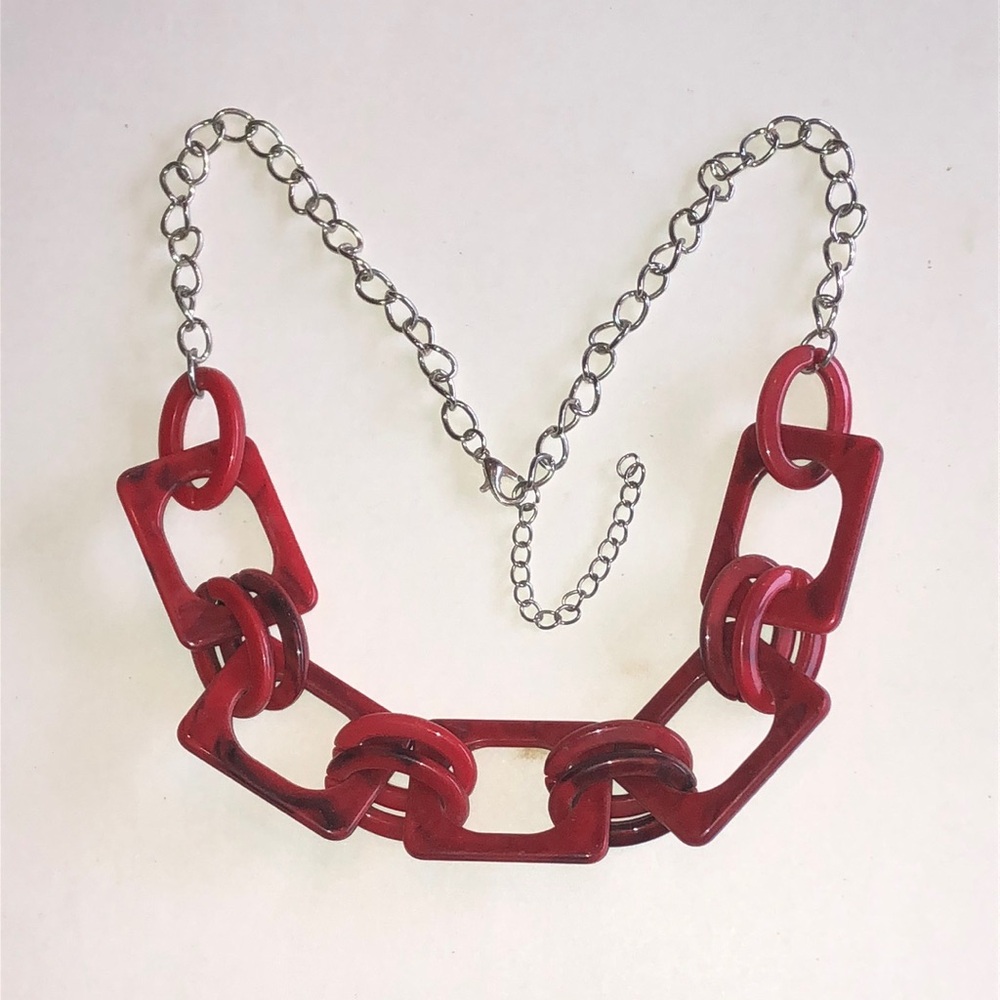 Red Link Chunky Boho Statement Necklace